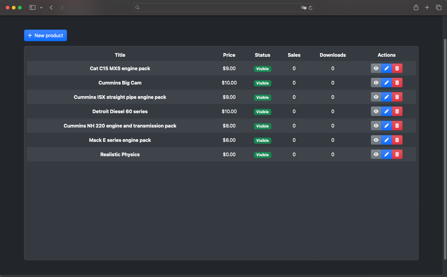 Image showing the Web Guardian manage products page